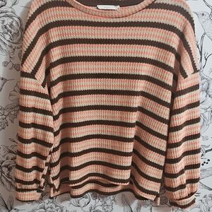 Lush Knit Sweater with Stripes And Balloon Sleeves